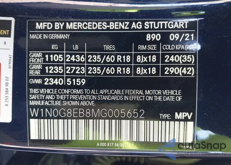 2021 Mercedes-Benz Glc 300 4Matic Suv из США, поврежденный, VIN W1N0G8EB8MG005652